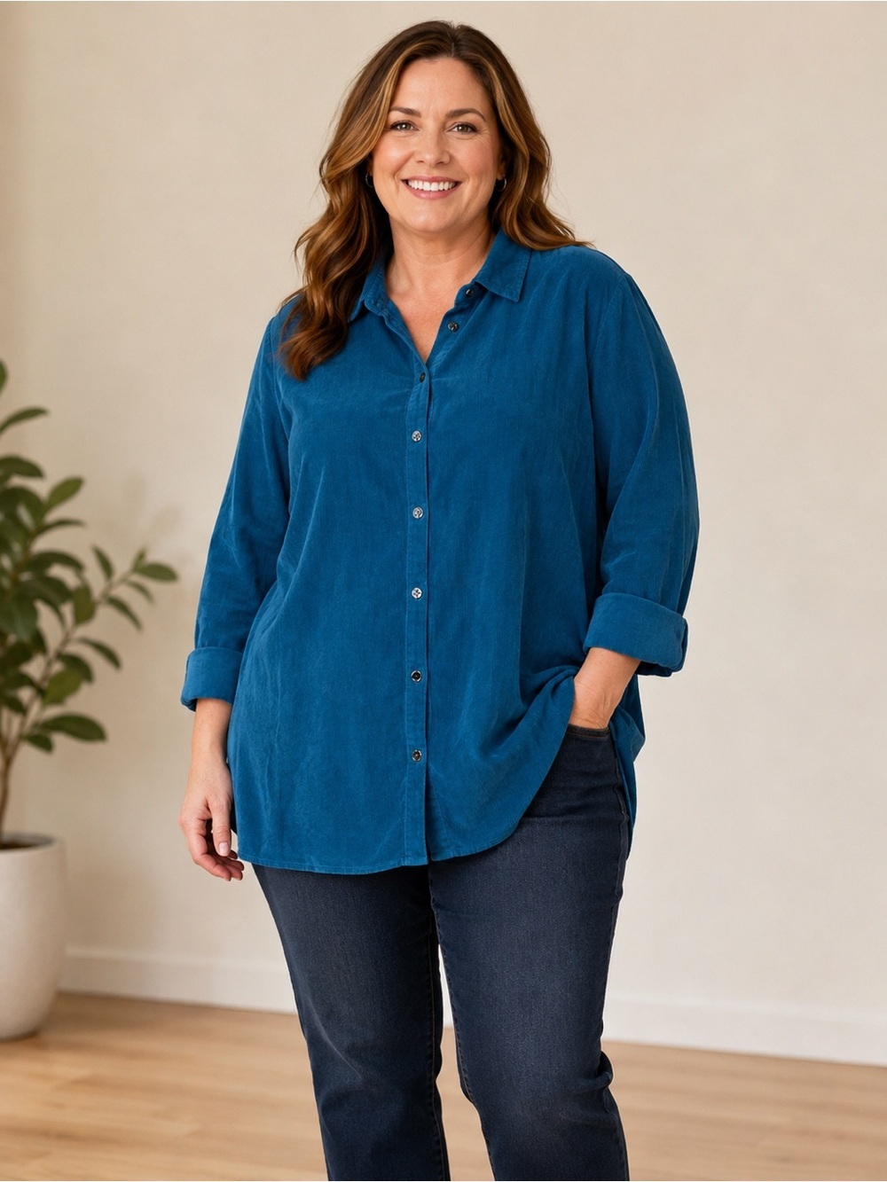 J. Jill Corduroy Button-Front Tunic Shirt – Peacock Teal Blue – Size 2X – NWT